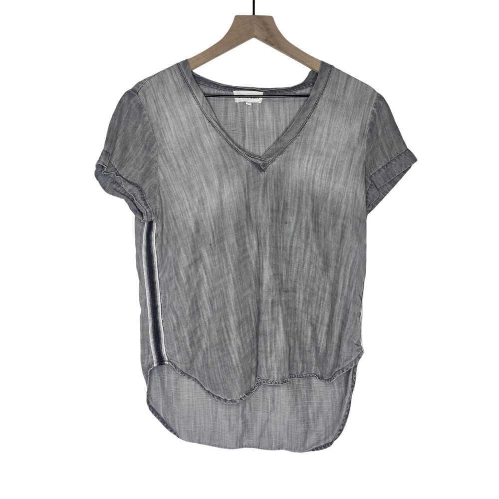 Bella Dahl Split Side V-Neck Top Womens M Gray Tencel Coastal Minimalist